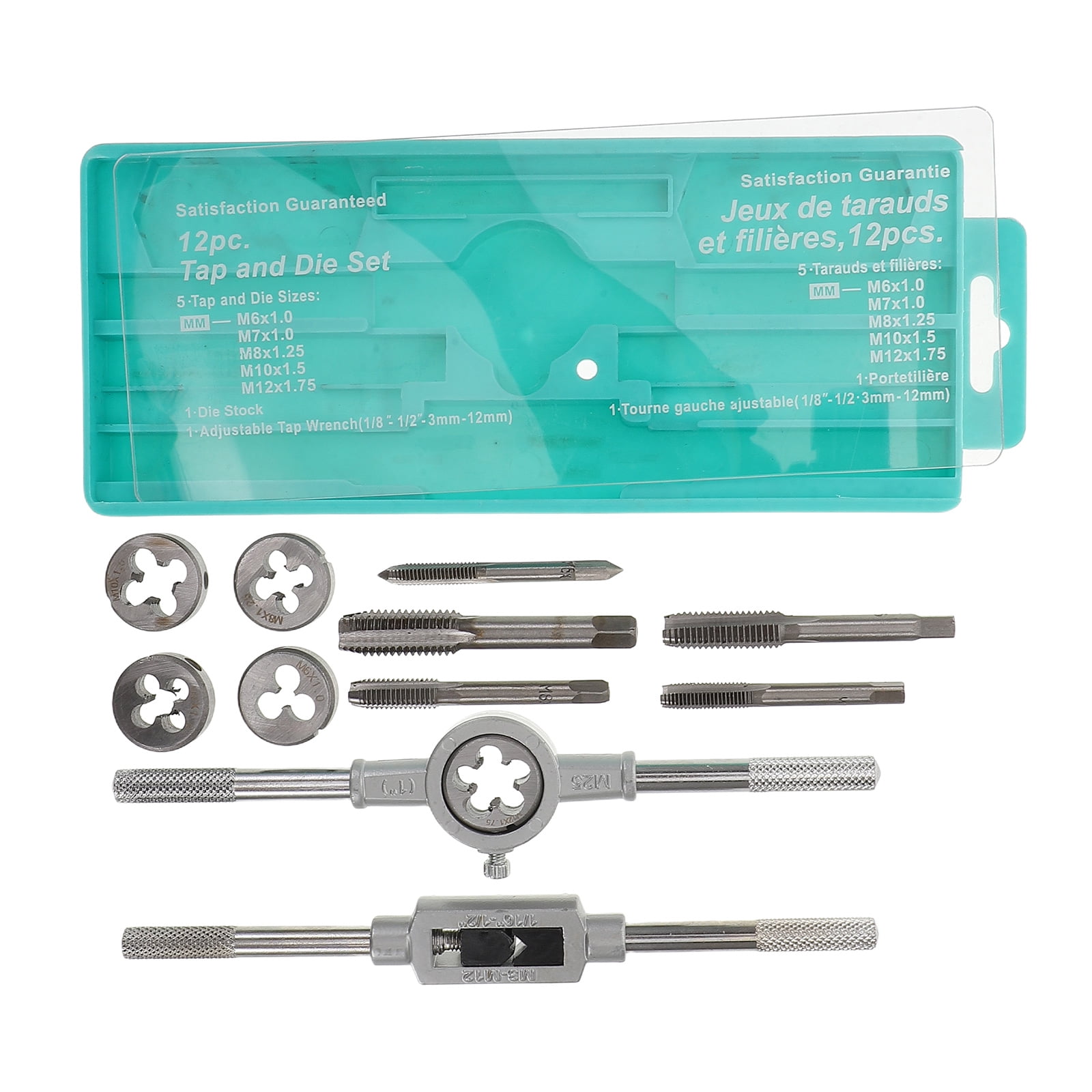 WRISTBIQUE 12Pcs Ratchet T Handle Tap Wrench and Die Set Metal Threading Tool Kit for Home Use
