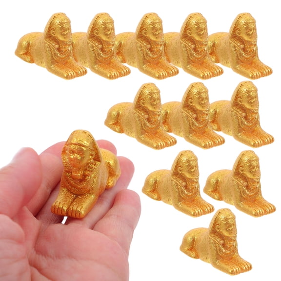 WRISTBIQUE 12-Pack Ancient Egyptian Golden Resin Sphinx Figurines for Home Decor, Terrarium Display, Collectible Statues