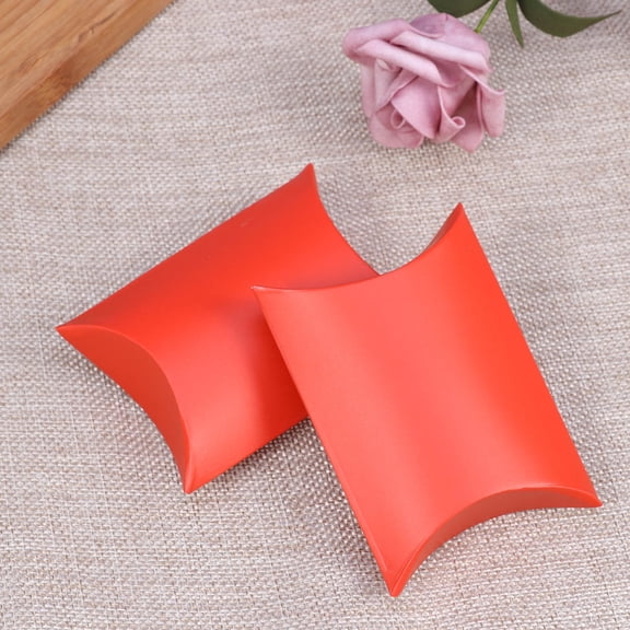WRISTBIQUE 12Pcs Wedding Treat Boxes Red Pillow Shape Made of Premium Craft Paper