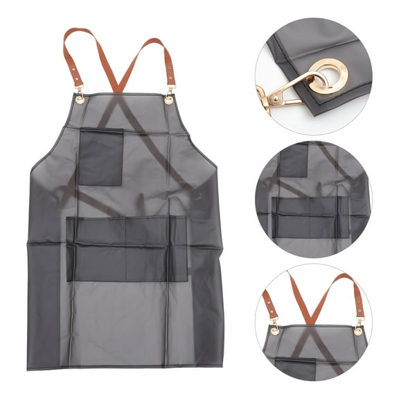 WRISTBIQUE Black Tpu Clear Apron with Rustproof Eyelets for Stylists and Kitchen Use