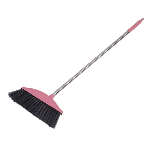 WRISTBIQUE 1Pack Compact Pink Long Handle Broom for Indoor Use with Stainless Steel and Plastic Ground Cleaning