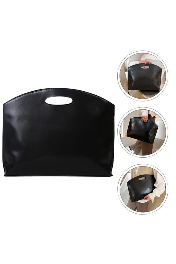 1Pc Black PU Briefcase Simple Business Attache Case Portable Laptop Bag