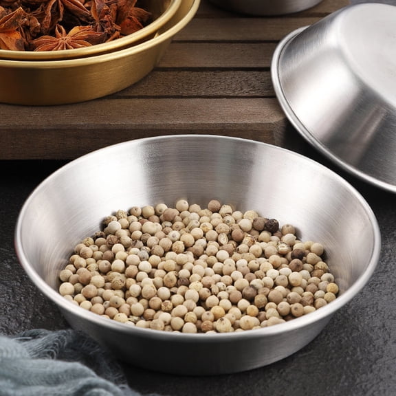 WRISTBIQUE Round Stainless Steel Dinner Dishes Metal Plate Silver 1Set 7.1x7.1x1.2in