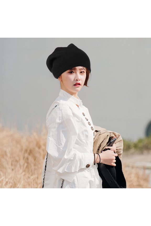 1Pc Adult Winter Knitted Wool Hat Black Comfortable Warm Cap for Outdoors