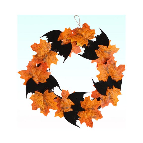 WRISTBIQUE Season Bat Door Gar Wooden Maple Leaf Wreath Decor