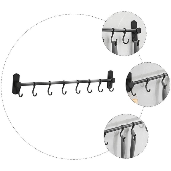WRISTBIQUE 1Pc Kitchen Hanging Rod Movable Storage Hook Sturdy Black Wall-Mounted