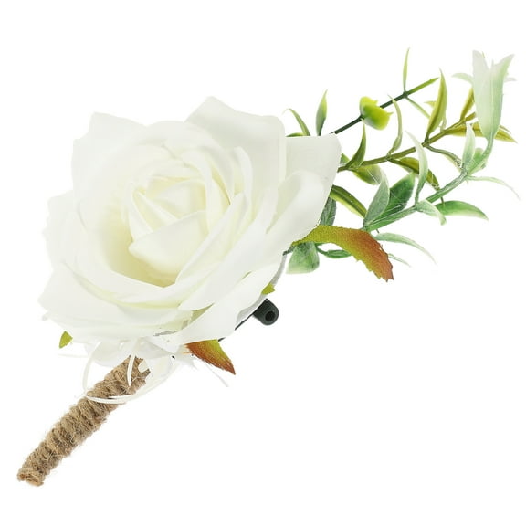WRISTBIQUE 1Pcs Boutonniere White Silk Cloth Plastic Wedding Corsage Boutonniere for Grooms