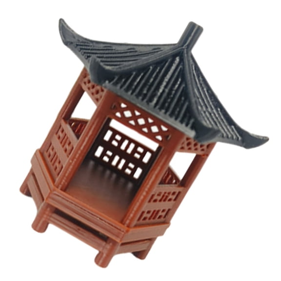 WRISTBIQUE Compact Brown Plastic Chinese Pavilion Statue for Tabletop and Aquarium Decoration