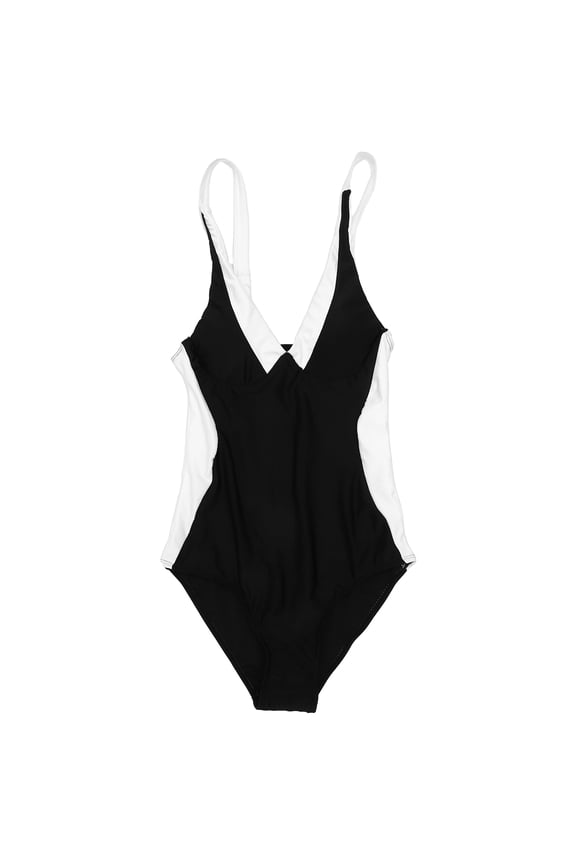 Lady Bathing Suit One Piece Swimsuit Black Spandex 1Set M
