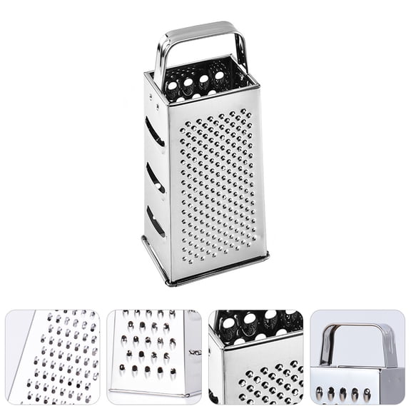 WRISTBIQUE 1Set Box Grater Stainless Steel 4 Sides for Grating Slicing Chopping Vegetables Fruits Cheese Silver Square