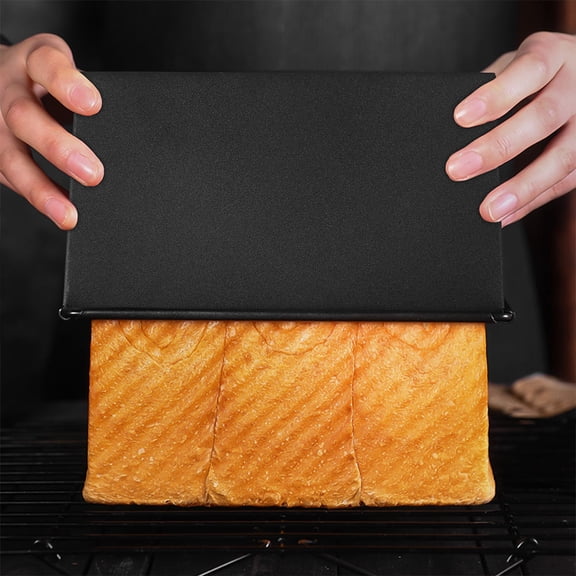 WRISTBIQUE 1Set Black Loaf Pan with Lid Non Stick Bread Baking Mold for Home Kitchen Use