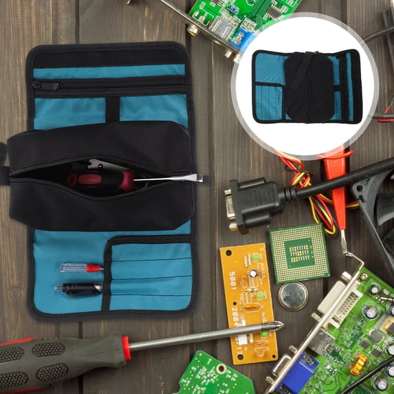 WRISTBIQUE Oxford Cloth Tool Pouch Blue Foldable Zipper Utility Bag for Storage Durable Organizer