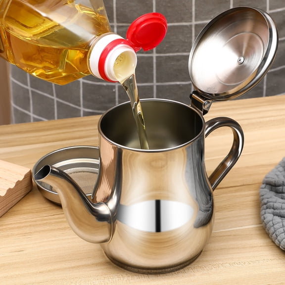 WRISTBIQUE Stainless Steel Oil Filter Pot with Strainer for Grease Separation, Kitchen Cooking and Household Use, 1 Set