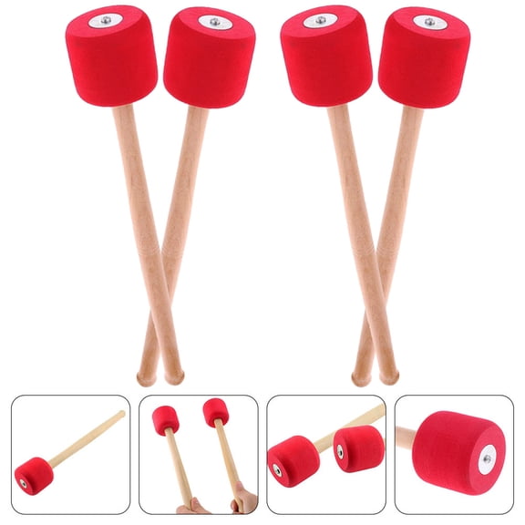 WRISTBIQUE 2 Pairs Double-Sided Drum Mallets with Red Wooden Handles and for Drummers