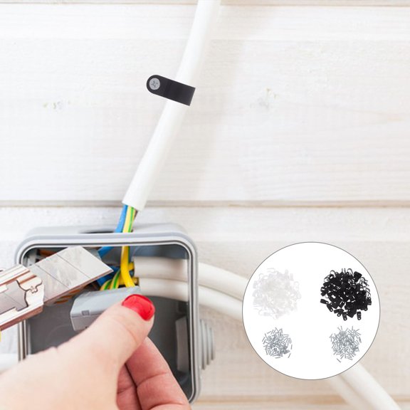 WRISTBIQUE R Type 13.2mm Plastic Cable Clips with Screws Cord Fastening and Desk Management 200pcs