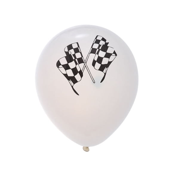 WRISTBIQUE 20Pcs White Latex Racing Balloons with Checkered Flag for Racing Car Theme Party