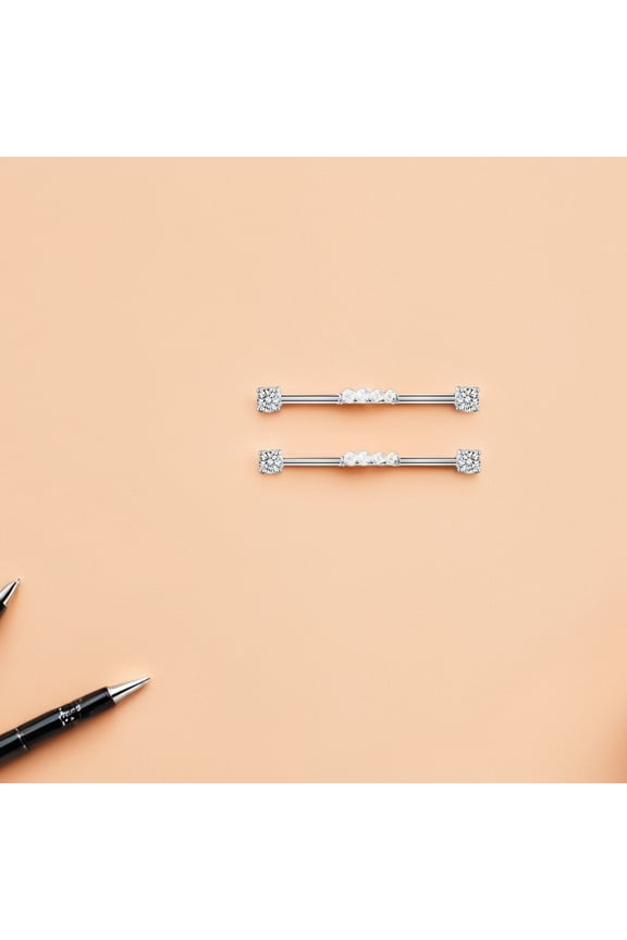 2PCS Industrial Barbell Ear Stud Titanium Steel Jewelry for Women Casual Outfits