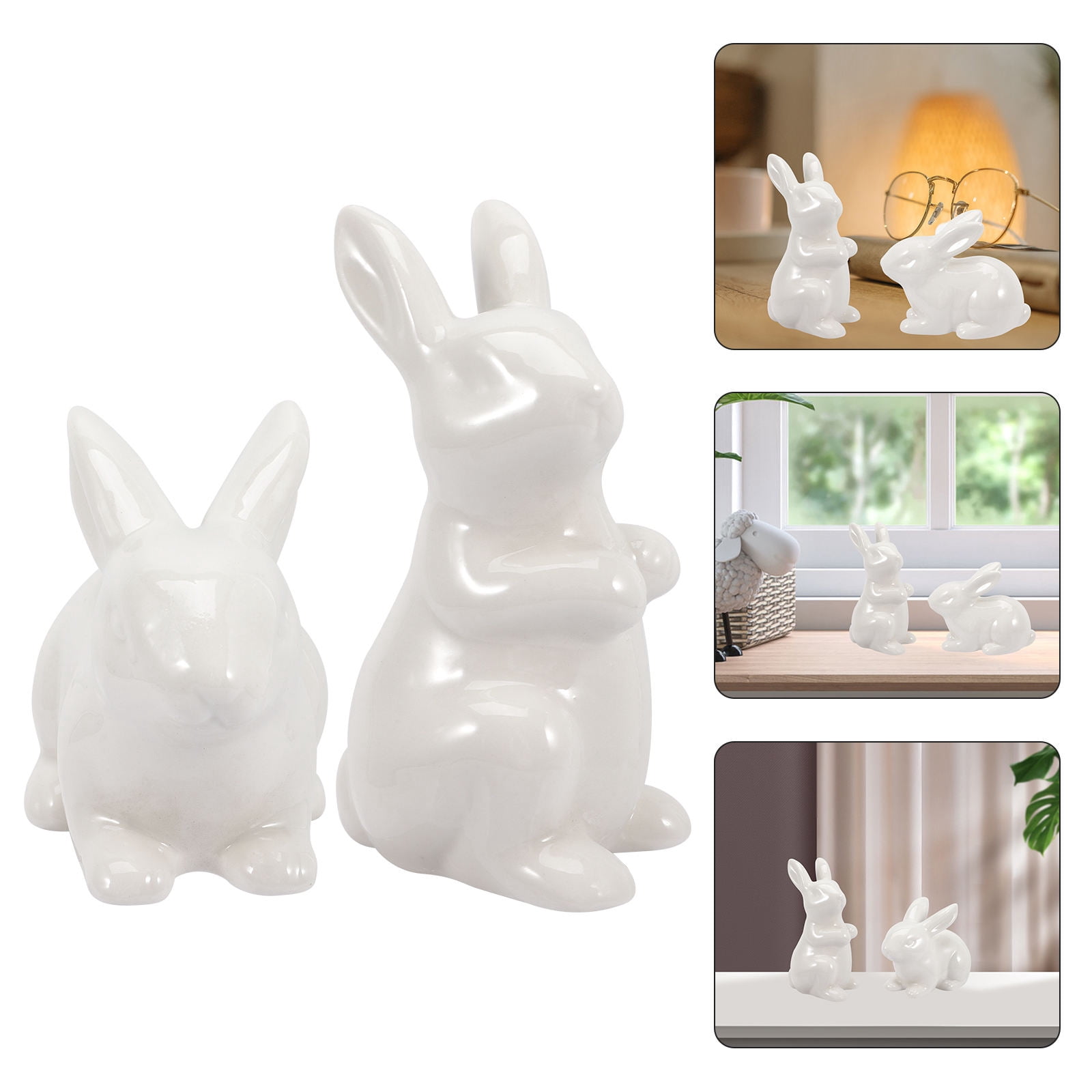 Red Ceramic Rabbit WRISTBIQUE 2Pcs Ceramic Bunny Figurines White Rabbit Statue for Desk ...