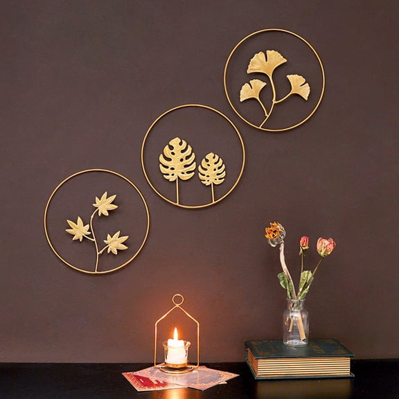 WRISTBIQUE 2-Pack Nordic Metal Leaf Wall Art Set with Elegant Background, Modern Home Decor for Stylish Interiors