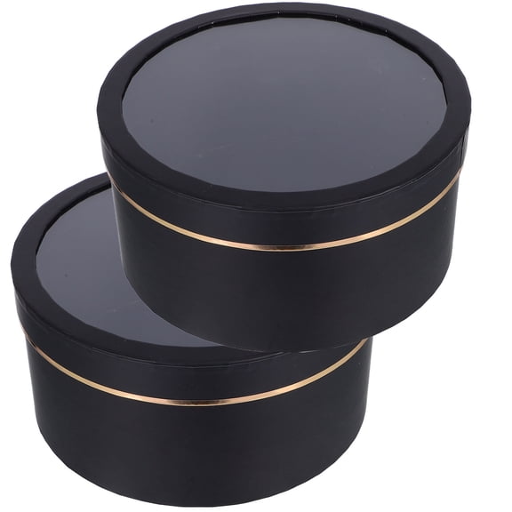 WRISTBIQUE Set of 2 Black Round Flower Boxes with Transparent PVC Window for Stylish Floral Bouquet Packaging and Storage