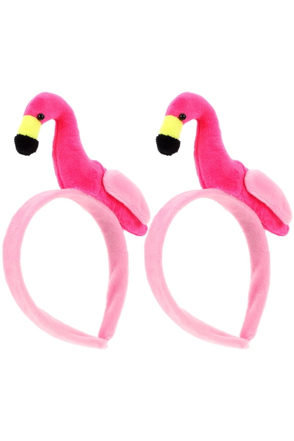2Pcs Plush Flamingo Headband Funny Party Hair Hoops for Birthday and Beach Events