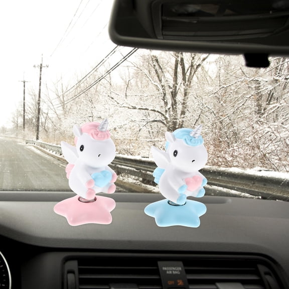 WRISTBIQUE 2Pcs Mini Resin Unicorns Shaking Head Unicorn Decor For Car Dashboard And Tabletop