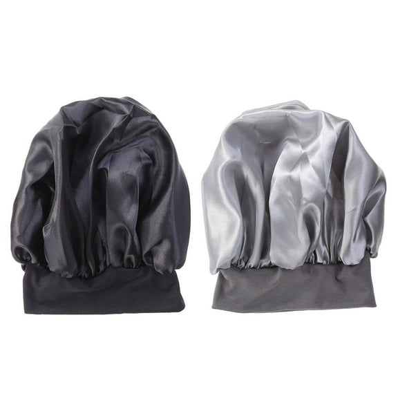 WRISTBIQUE 2Pcs Night Hair Wrap for Women Sleep Cap for Women Black Cloth Elastic Fabric Polyester