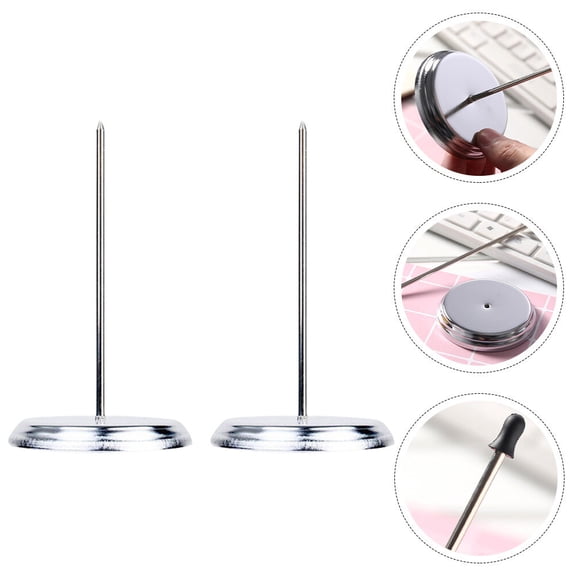 WRISTBIQUE 2Pcs Plated Silver Paper Spike Receipt Holder Ticket Stabber with Round Base for Restaurant and Desk Organization