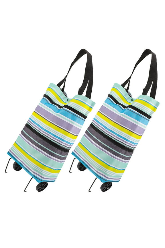 2Pcs Reusable Tote Bag With Wheels Grocery Cart 600D Oxford Cloth
