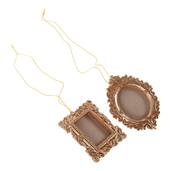 WRISTBIQUE 2Pcs Small Gold Picture Frames Elegant Design Rectangular Shape Resin Wedding Decor Photo Display