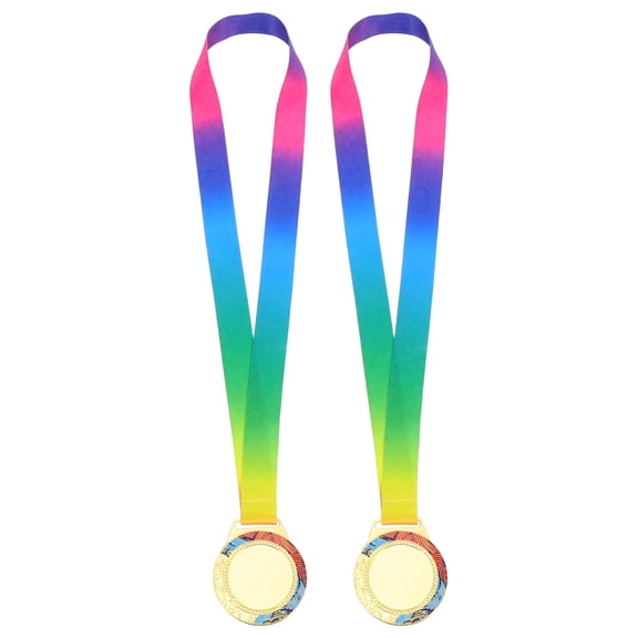 WRISTBIQUE 2Pcs Golden Winner Medals for Sports Competitions Zinc Alloy Award Medals with Neck Ribbon