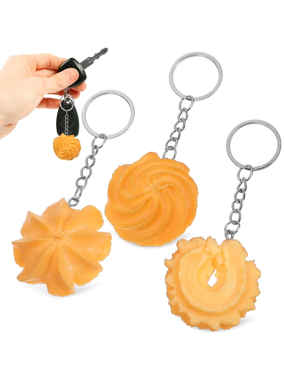 3Pcs Cookie Key Chain Set PVC Pendant Stainless Steel Ring Decorative for Handbags