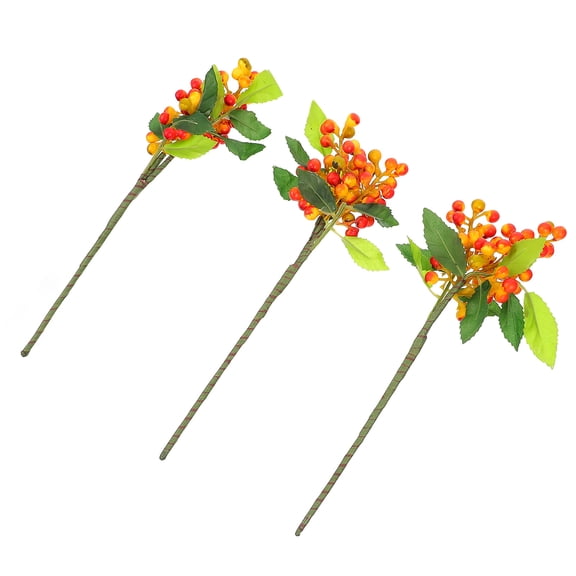 WRISTBIQUE 3Pcs Faux Berry Stems With Pine Cones Orange Silk Cloth Material Christmas Style Decoration