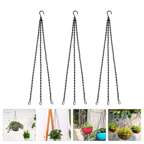 WRISTBIQUE Flower Hanging Hook Flowerpot Chains Black 3Pcs for Lanterns