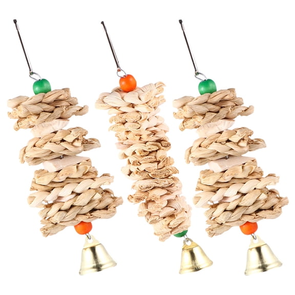 WRISTBIQUE 3pcs Hanging Bird Plaything Sturdy Safe to Chew Straw Cuttlebone Metal