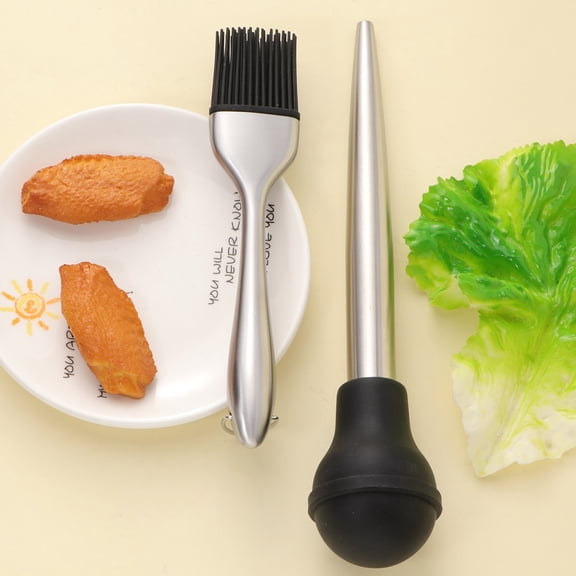 WRISTBIQUE Turkey Baster Set for Cooking Oil Dropper Stainless Steel 4 Pcs Black Kitchen Utensil