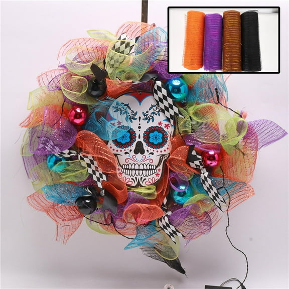 WRISTBIQUE 4 Rolls Wreath Making Ribbons Supplies Black Deep Purple Orange 950X26X01in PP