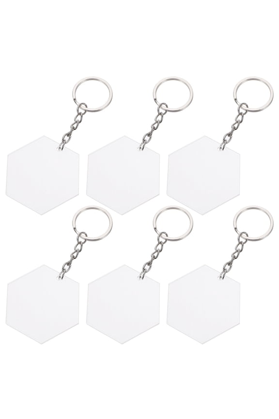 48Pcs White Hexagon Acrylic Keychain Blanks Lightweight DIY Keyring Discs for Custom Decoration