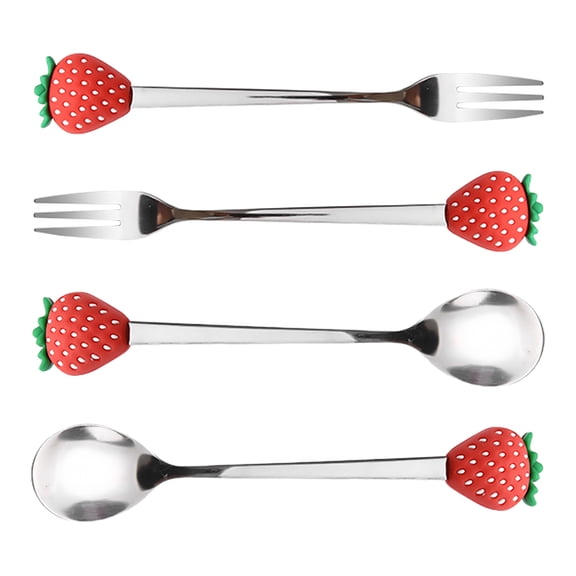 WRISTBIQUE 4Pcs Fun Silverware Stainless Steel and Silicone Fruit Shaped for Tableware