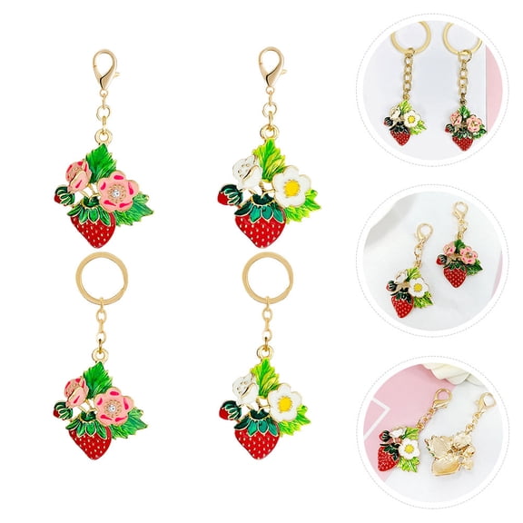 WRISTBIQUE 4Pcs Strawberry Charm Keychain Adorable Iron Keychains for Youth