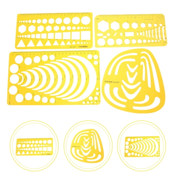 WRISTBIQUE 4Pcs Template Measuring Tool Ruler Set Khaki Plastic Durable Design Ruler for Office and Building Drawings