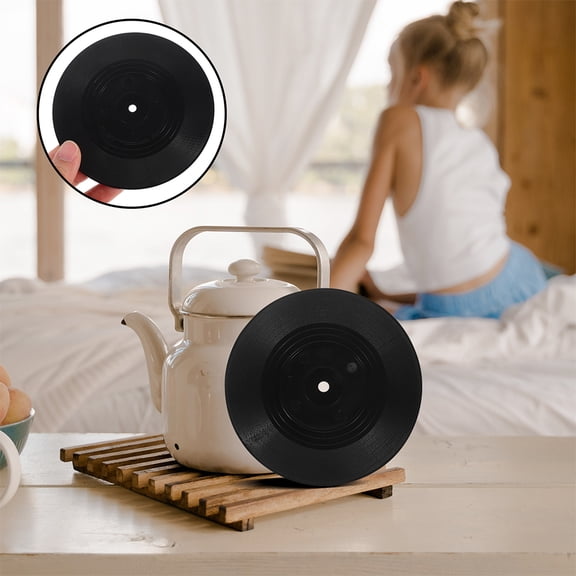 WRISTBIQUE 4Pcs Decorative Vinyl Record Coasters Non Slip Cup Pads for Table