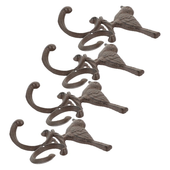 WRISTBIQUE 4Pcs Dark Brown Bird Shaped Cast Iron Hooks Decorative Wall Mounted Coat and Key Hangers