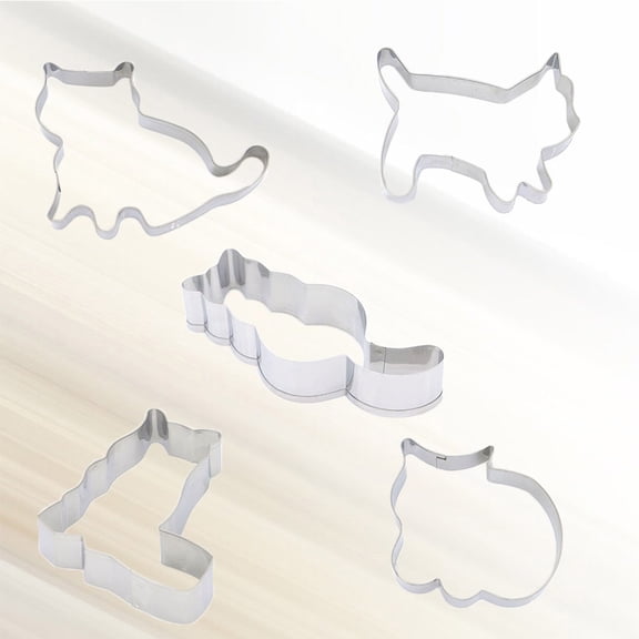 WRISTBIQUE 5Pcs Cat Shape Fondant Mold Stainless Steel Baking Mold Easy Demould for Cake