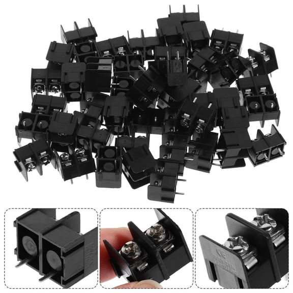 WRISTBIQUE 50Pcs Screw Terminal Block Connector 2 Pin Black Insulating Wire Terminal