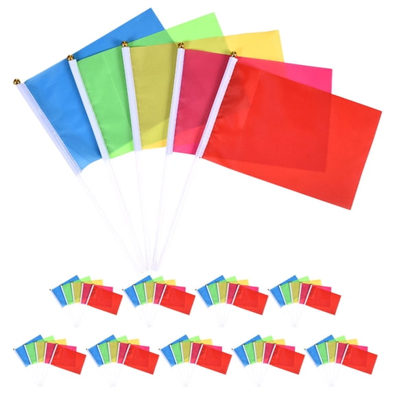 WRISTBIQUE 50Pcs Standard Waving Flags Handheld Flags Green Polyester for Sports Events