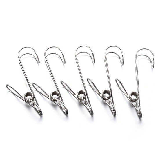 WRISTBIQUE 5Pcs Metal Clips Socks Clips for Laundry Clothing Clips Silver Stainless Steel Hook Shape Windproof Daily Use