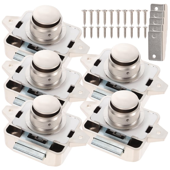 WRISTBIQUE Keyless Cabinet Locks Plated Silver Zinc Alloy Push Button Latches for Home 5Pcs