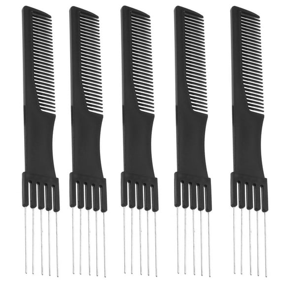 WRISTBIQUE 5Pcs Black Metal Hair Pick Comb with Ergonomic Design for Professional Hair Styling and Decoration