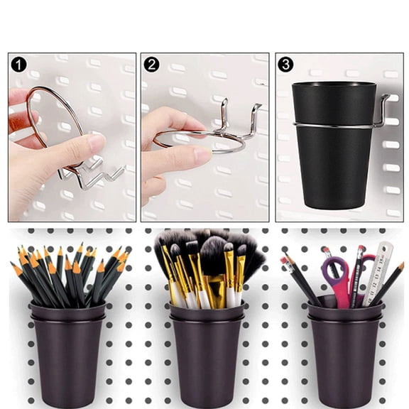 WRISTBIQUE Pegboard Cups with Hooks Stainless Steel PP for Home Small Parts Storage 5Sets